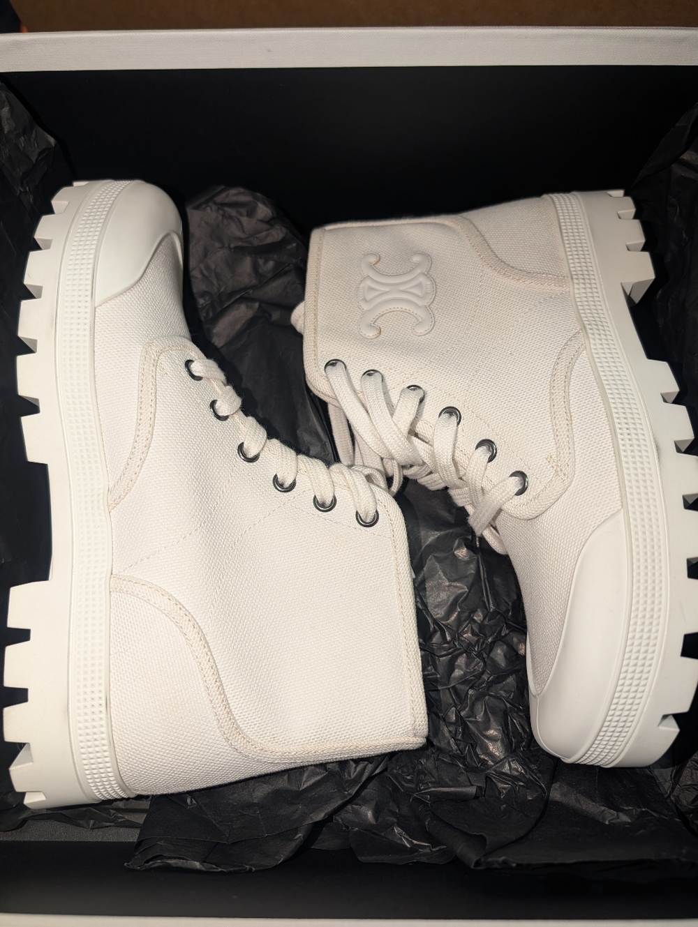 NEW CELINE PATAPANS CANVAS LACE UP BOOTS - Picture 5 of 7